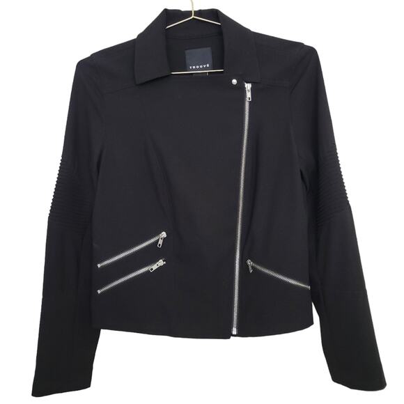 Trouve Black Asymmetrical Blazer Sz Medium M Silver Zipper detail - Picture 1 of 9